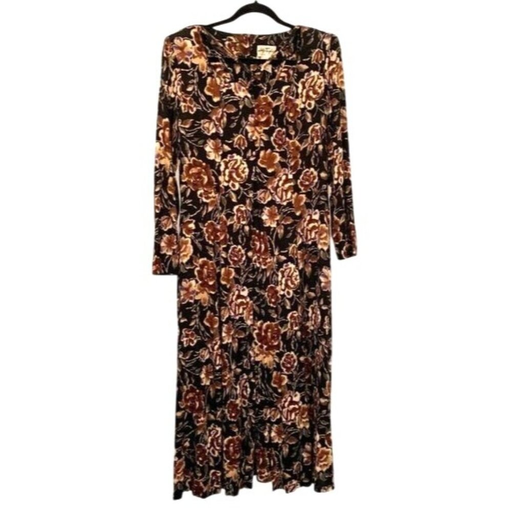 Vintage Y2K Alix Taylor Size 12 Black Midi Floral Cottage Prairie Dress Office